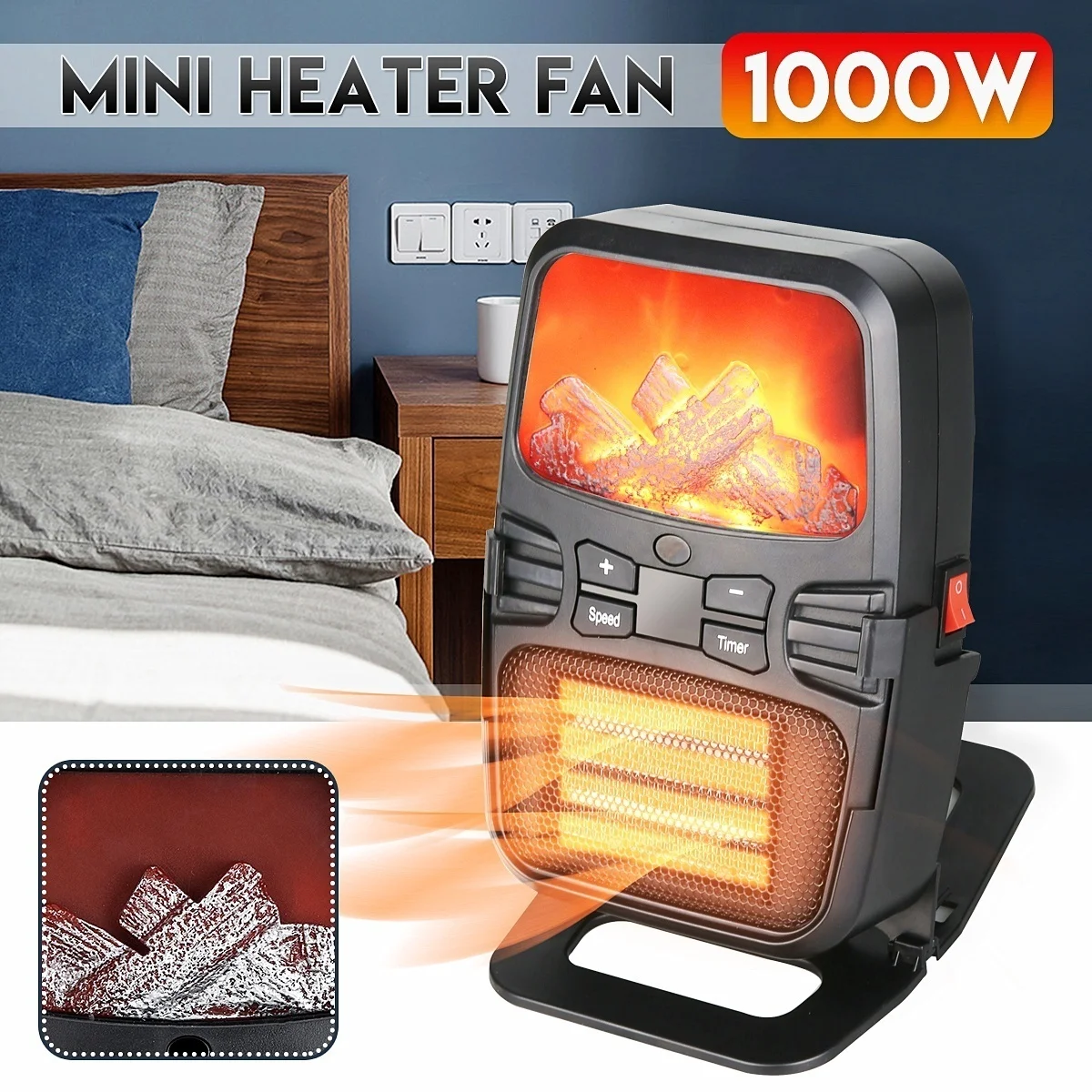 1000W Electric Fan Heater Overheat Protection Carrying Handle and 2s Quick Heating for Home Office Desk Garage | Дом и сад