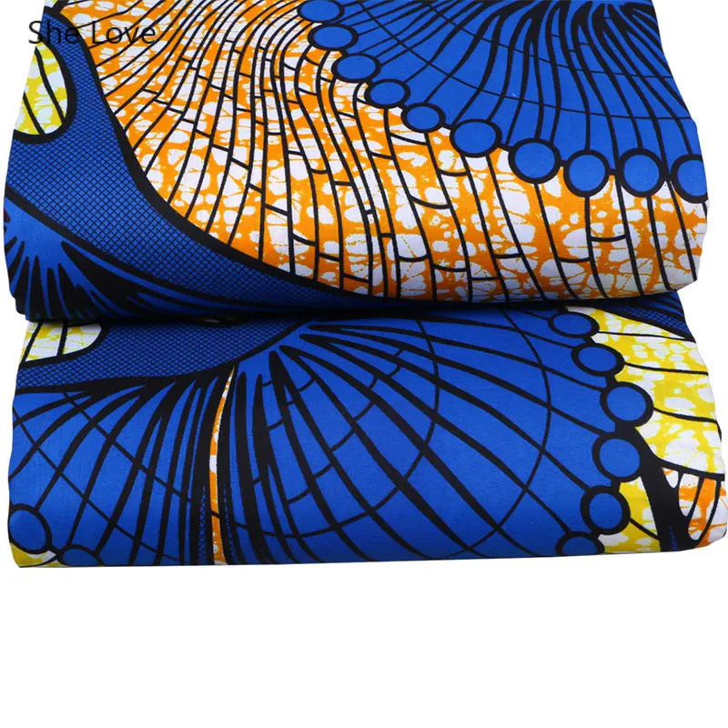Девушка любит 1 ярд синий цветочный узор Печатный полиэстер батик ткань Анкара