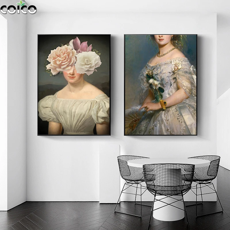 

Abstract Flower Women Wall Art Posters and Prints with frame Nordic Canvas Pictures Sexy Lady Paintings for Interior Home Decor