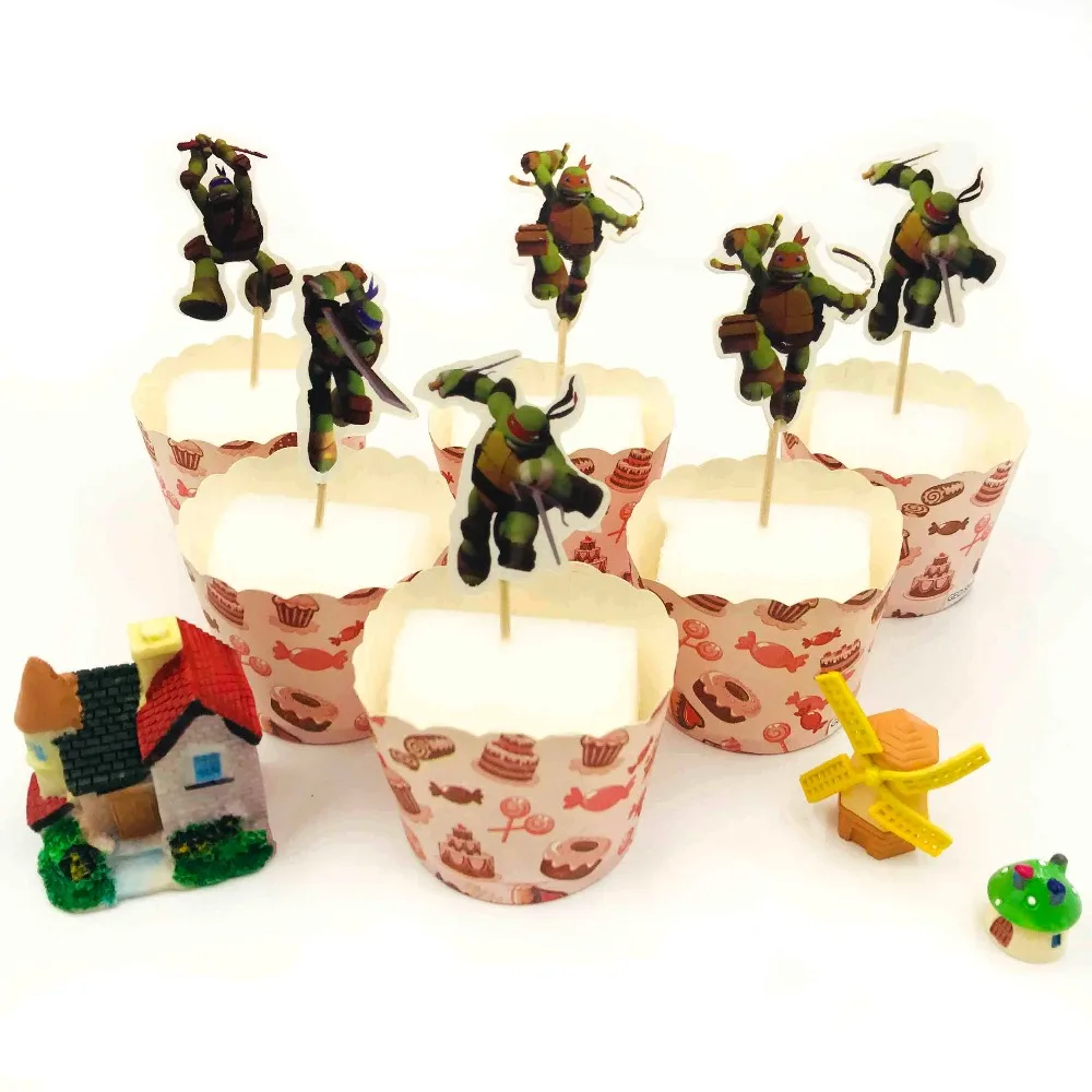 24pc Cake Topper 20 шт./набор, подростковые вечерние салфетки с изображением черепашек-ниндзя, украшения для мальчиков и принадлежности для дня рождения - Цвет: 24pc Cake Topper
