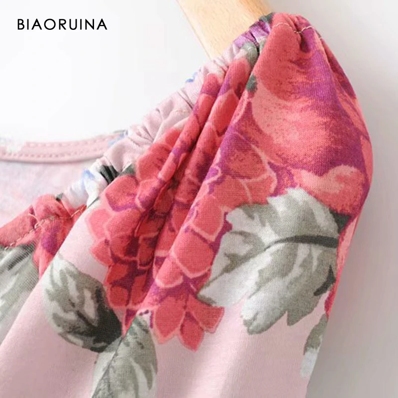 BIAORUINA Женская короткая рубашка с глубоким v-образным вырезом и цветочным принтом