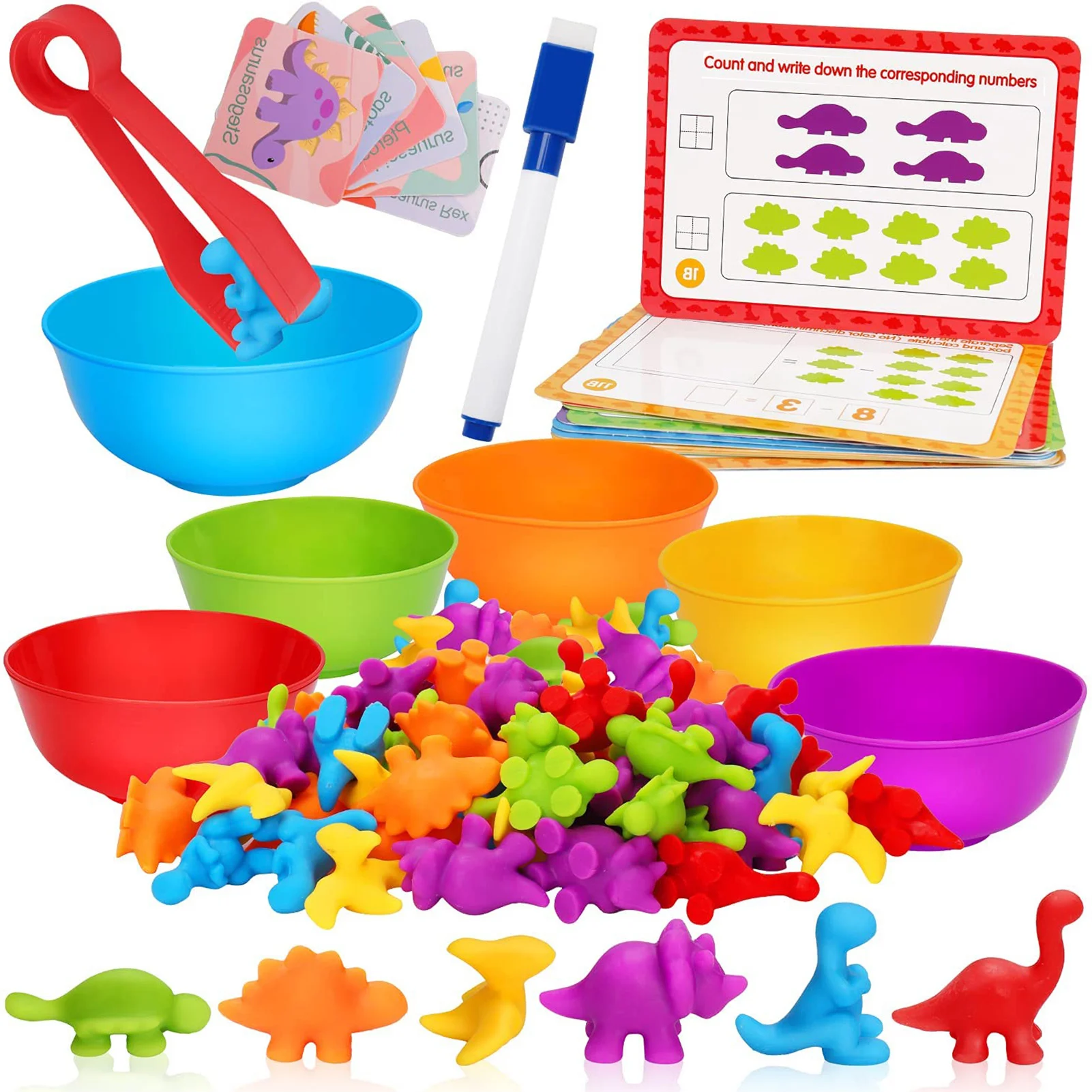 

Counting Dinosaurs Toys Set With Sorting Bowls Cognitive Skills Training For Color Sorting And Counting Color Math Learning Toys