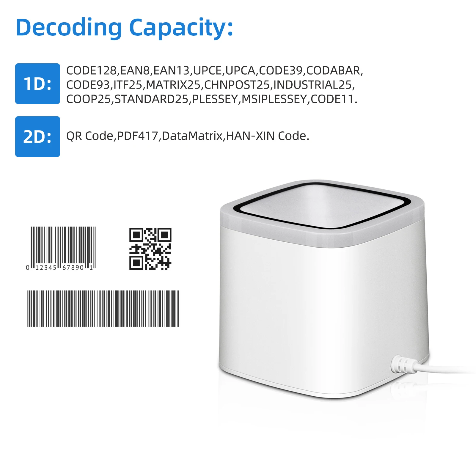 1D 2D QR сканер штрих-кода платформа свободные руки USB проводной считыватель CMOS