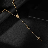budrovky new fashion gold color cross necklace pendants for women stainless steel prayers chain necklace rosary jewelry gift