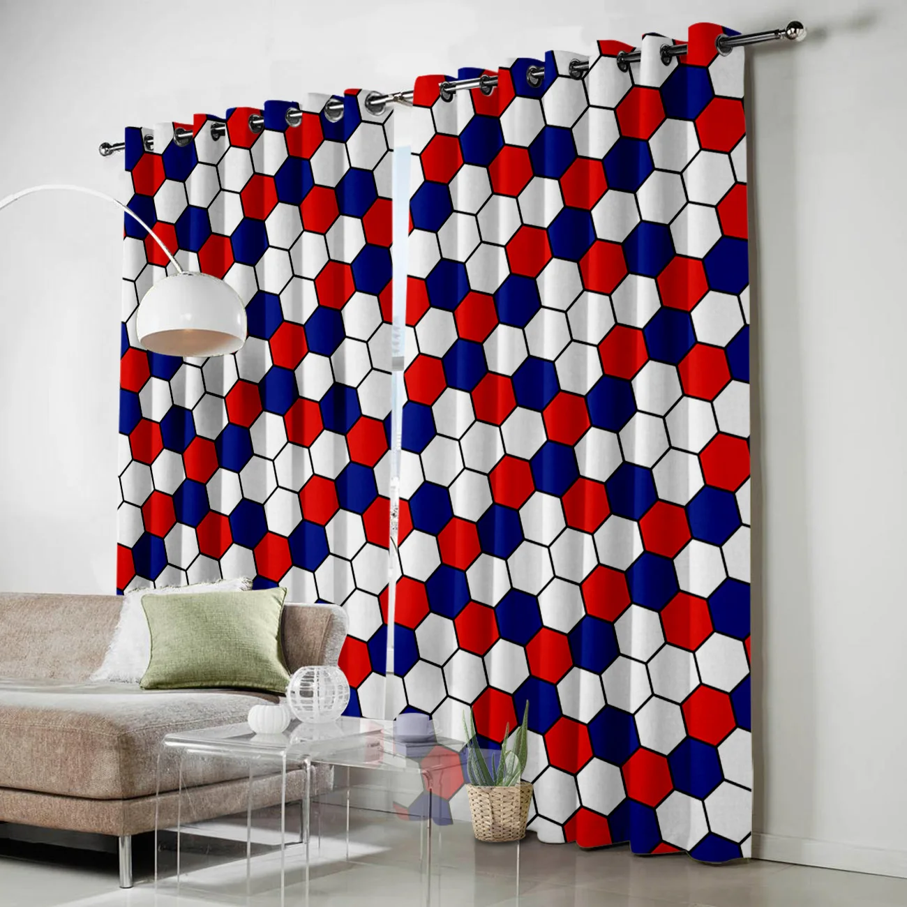 Белые и синие шестиугольные геометрические узоры оконные занавески s гостиная