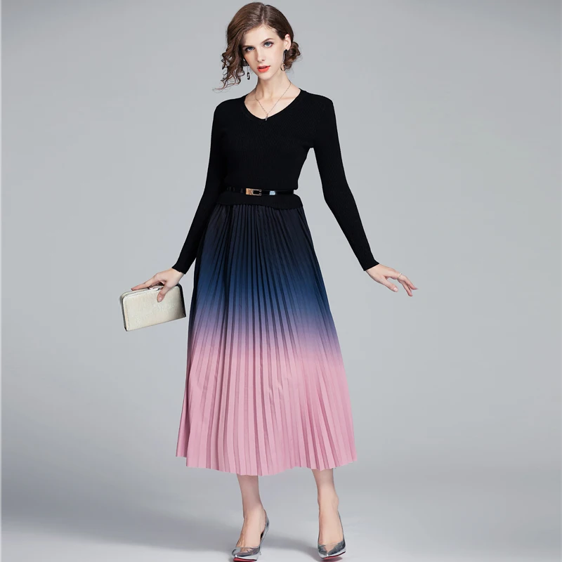 Корейское женское платье с v образным вырезом Элегантное трикотажное размера