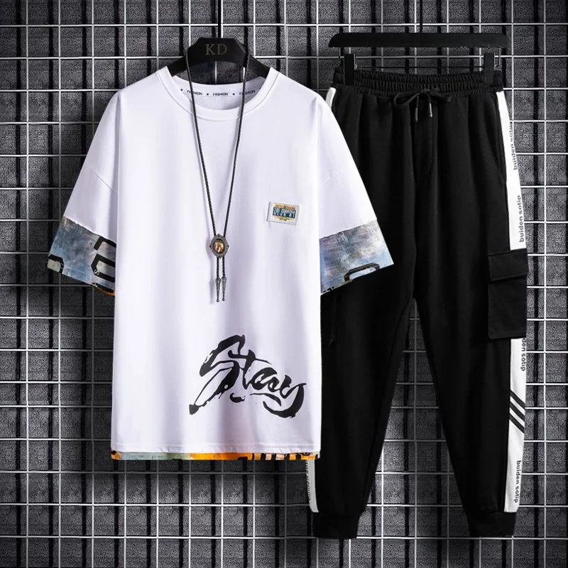 

Popular logo cotton short sleeve T-shirt man 2021 summer casual sport suit the new male han edition men's white shirt