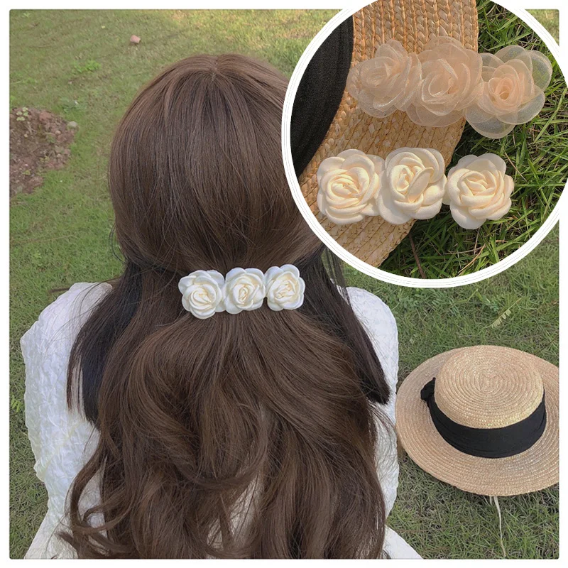 

Camellia Hairpin Flower Hair Ornament Headdress Lady Girl Sweet Pastoral Spring Summer Card Buckle Clip Vacation