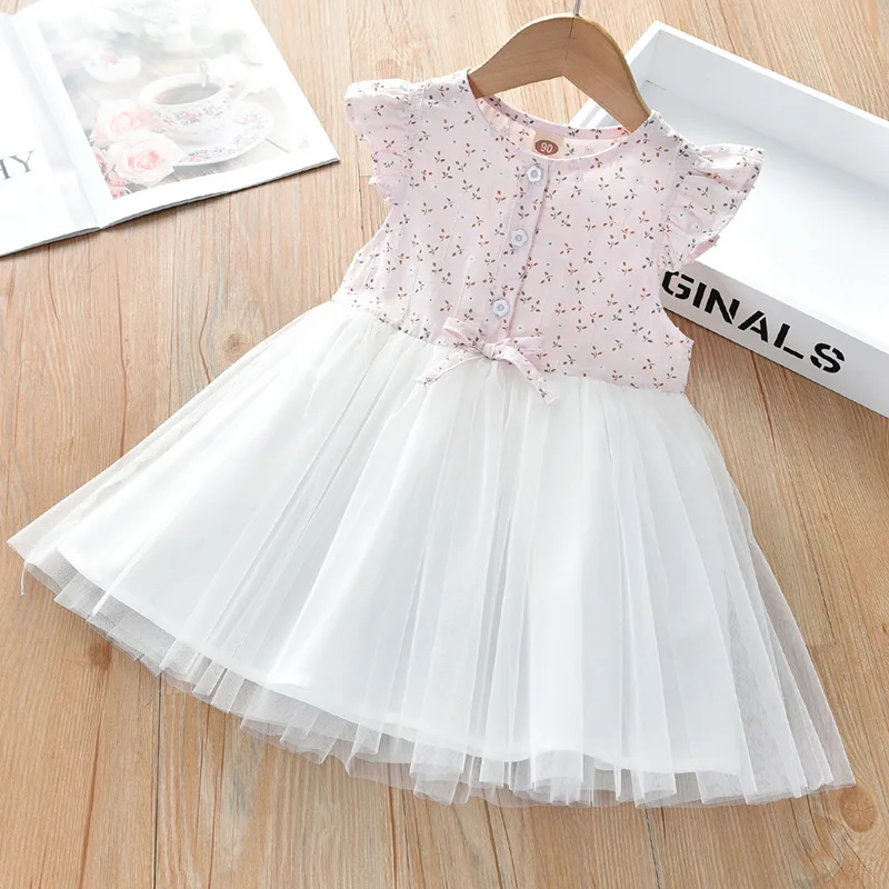 

Teen Dresses Girls Ruffle Short Sleeve Kids Lace Mesh Casual Floral Party School Wear Children Princess Clothes 0-3T