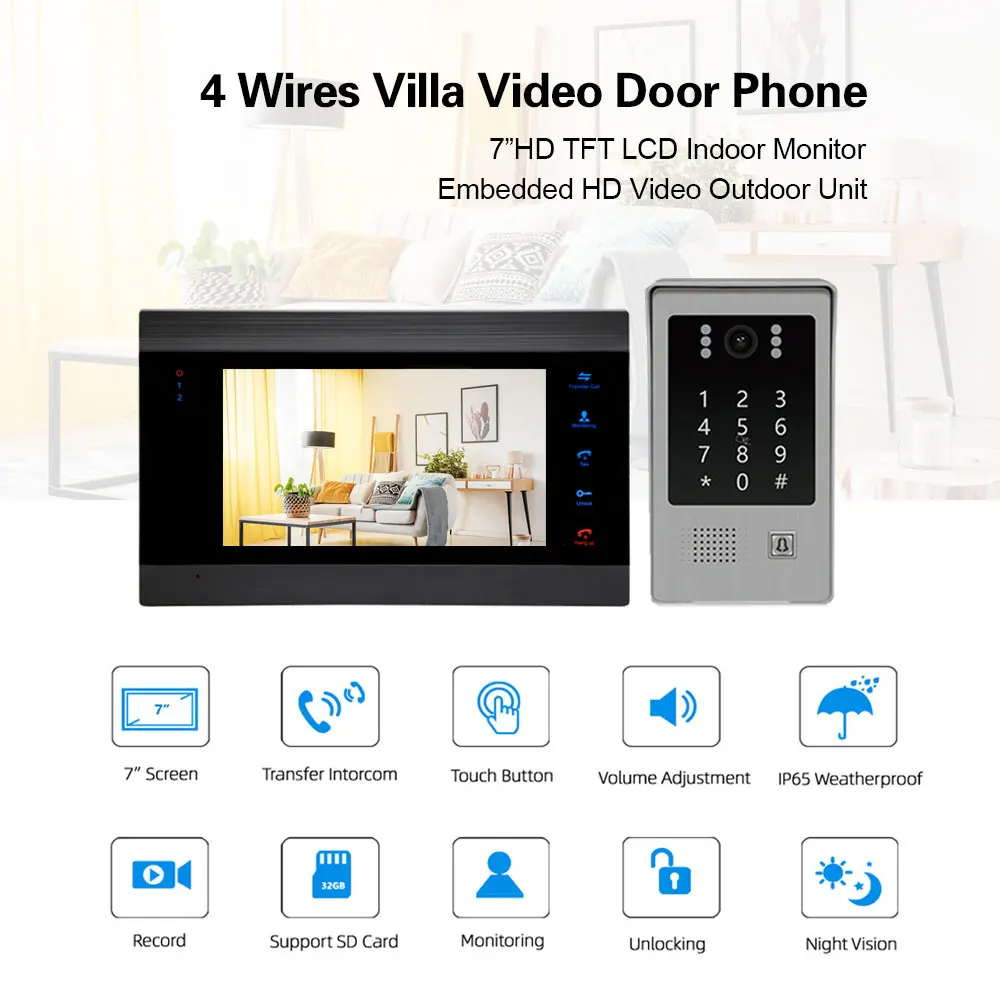 Goede Nieuwe Home Video Intercom Video Deurtelefoon Systeem 7 Inch Monitor Metalen Deurbel Ir Led Camera Met Bewegingsdetectie