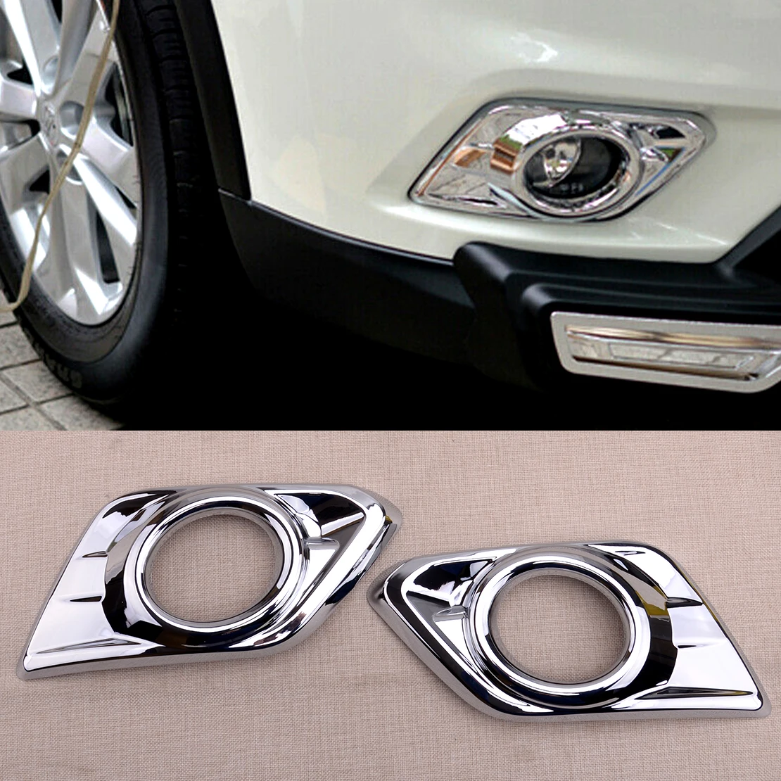 

Car 2pcs Chrome Front Fog Light Lamp Cover Trim ABS Plastic fit for Nissan Rogue X-TRAIL 2014 2015 2016