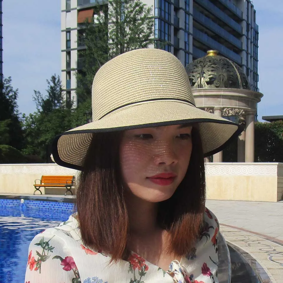 Женская шляпа от солнца с широкими полями Повседневная пляжная Панама черно