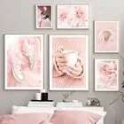 Розовая романтическая свеча Роза цветок гарнитура настенная Картина на холсте скандинавские плакаты и принты настенные картины декор для гостиной