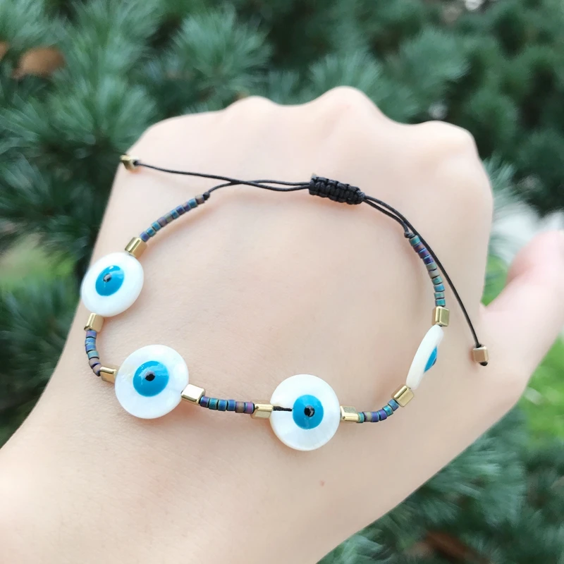 Индейка браслет evil Eye женский Бохо голубой глаз окрашенные Pursera романтическое стекло кристалл ювелирные изделия натуральный камень MIYUKI бусины браслет