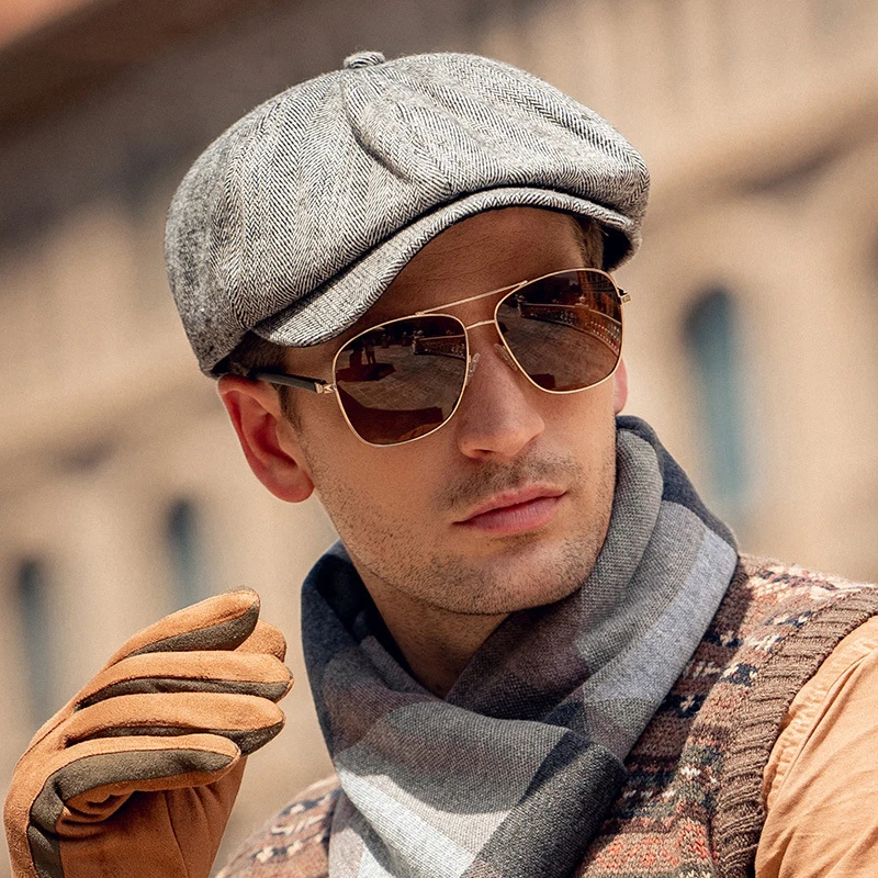 Берет Гэтсби мужской с козырьком винтажная твидовая шляпа в елочку берет