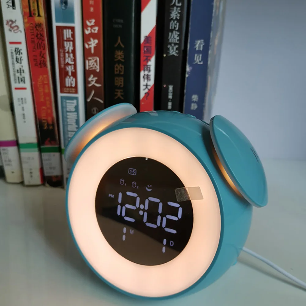 

Bedside Clock Light Digital Led Music Alarm Morning Sunrise Sunset Wake Up Mirror Clock Bedroom Desk Calendar Snooze Clock Table