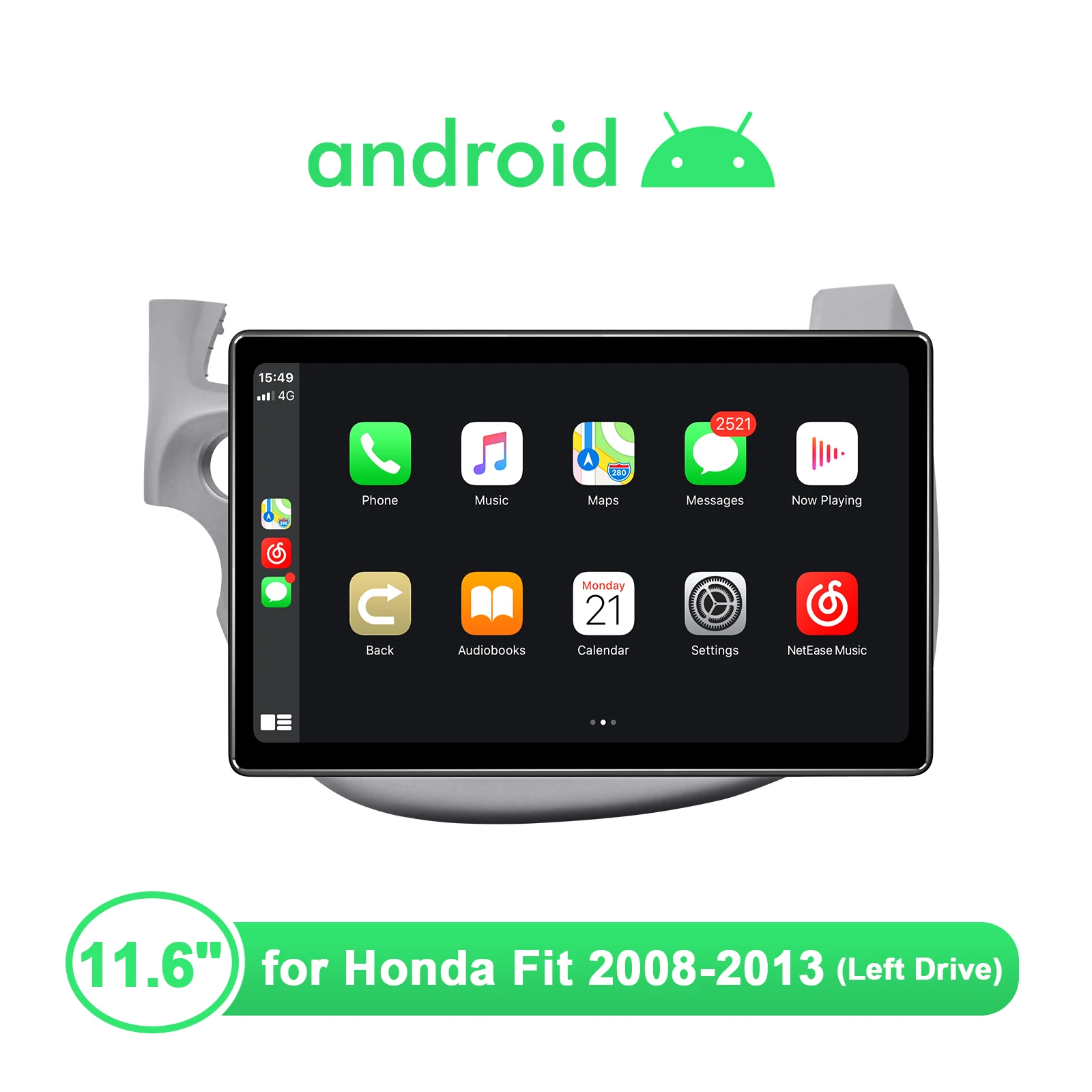 

Автомобильная стереомагнитола CarPlay, 1DIN, Android 10, 11,6 дюйма, HD 1920*1080, для Honda Fit Jazz 2008 2013