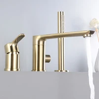 all copper brushed gold split bathtub faucet with three or four holes cold and hot water faucet set with hand sprinkling