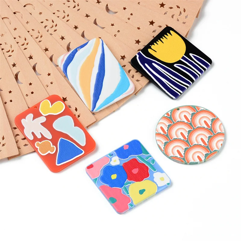 

6PCS Acetate Relief Van Gogh Abstract Painting Jewelry Accessories Hand Made Earrings Connectors DIY Pendant Components Charms