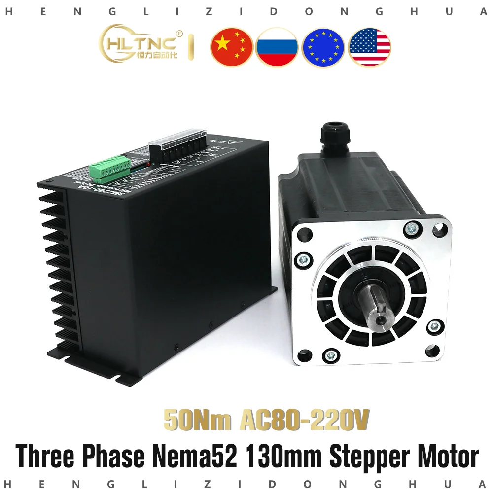 

Трехфазный шаговый двигатель NEMA52 130 мм 50N.m переменного тока, шаговый двигатель с ЧПУ 130BYGH350D-01, 1,2 градусов, 6,9a + комплекты с драйвером 3M2280-10A