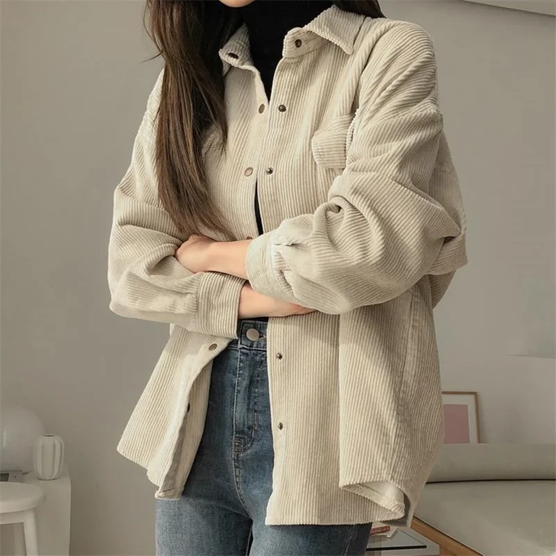 

Women's Corduroy Jacket Loose Long Sleeve Korean Fashion blouse