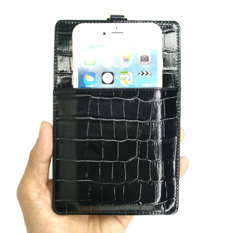 Black Pouch Case Натуральная кожа держатель для карт чехол для телефона для iPhone 11 Pro Max X XS XR 7 8 Plus роскошный крокодиловый ремешок тонкий Чехол - Цвет: Black Pouch Case
