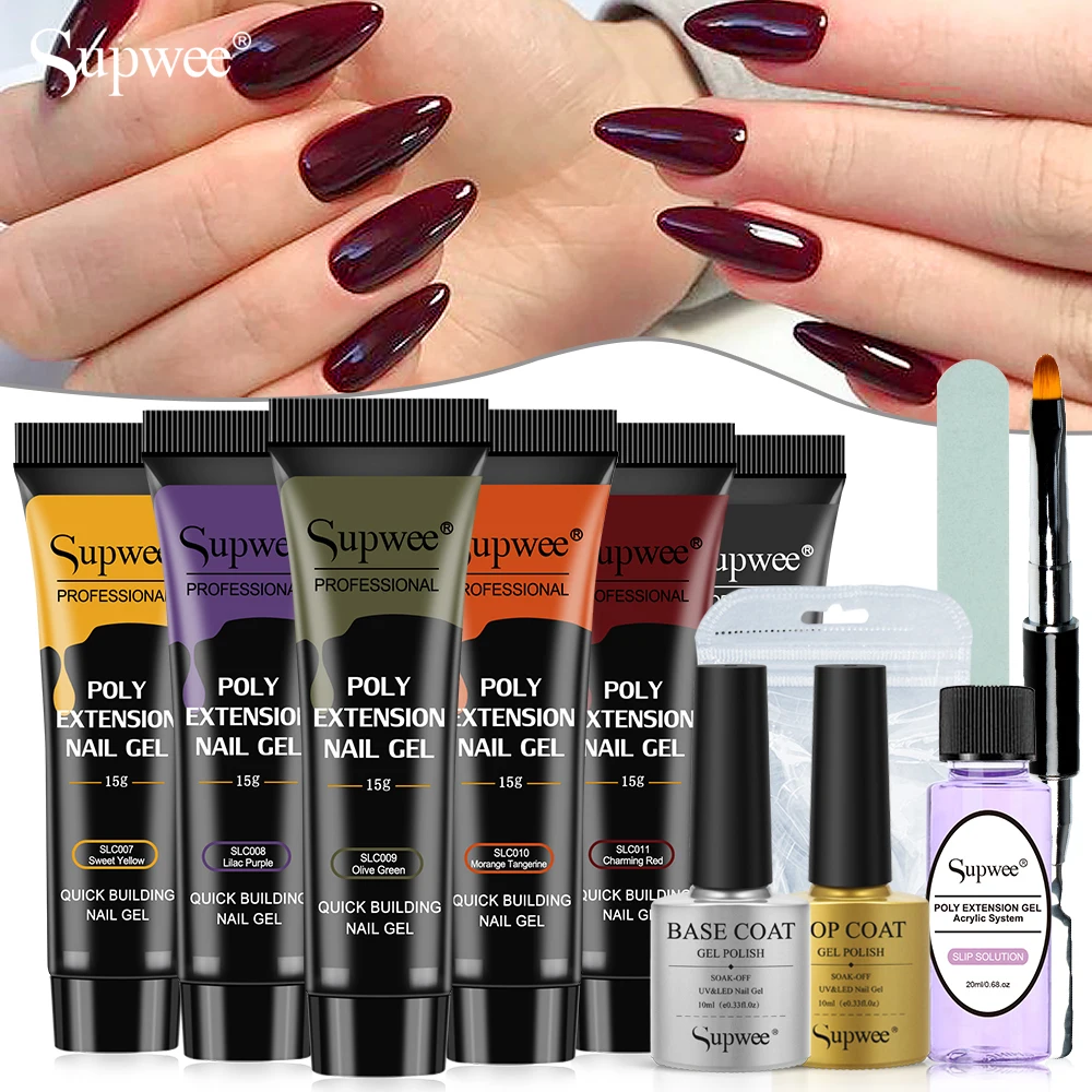 

SUPWEE Poly Nail Gel Set Extension With Top Base Coat Nail Gel Kit UV Gel Nail Manicure For Nail Dealers And Novice Nail Artists