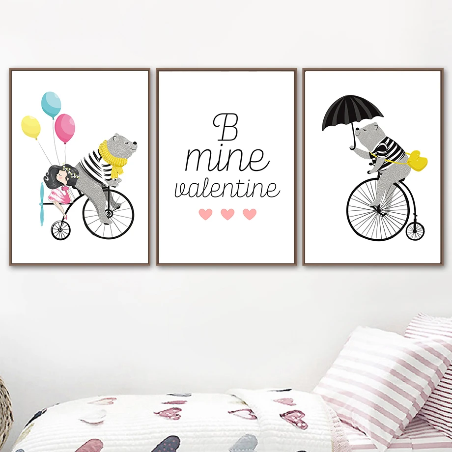 Скандинавская Картина на холсте милые с рисунком медведя и надписями печать