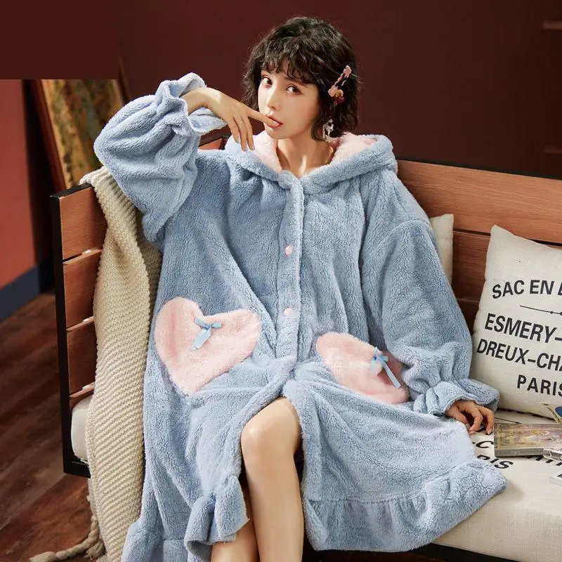 

Фланелевая теплая пижама из двух предметов, Женский пижамный комплект, мягкая Пижама, повседневная одежда для сна, одежда для отдыха на осен...