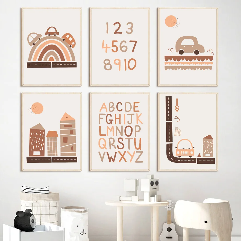 

Boho Playroom Boy Car Letters Numbers Nursery Wall Art Canvas Painting Nordic Poster Print Wall Pictures Kids Baby Room Decor