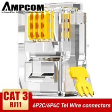 AMPCOM RJ11 Plug 6P4C 6P2C Phone Modular Telephone Cord Connector Adapter Crimp Telephone Internet Modular Plug Jack