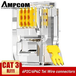 ampcom rj11 plug 6p4c 6p2c phone modular telephone cord connector adapter crimp telephone internet modular plug jack free global shipping
