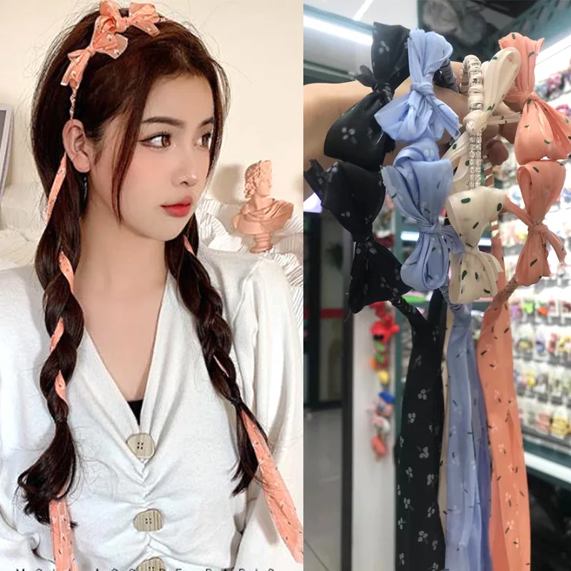 

Korean broken flower double butterfly ribbon and diamond cloth Hairband