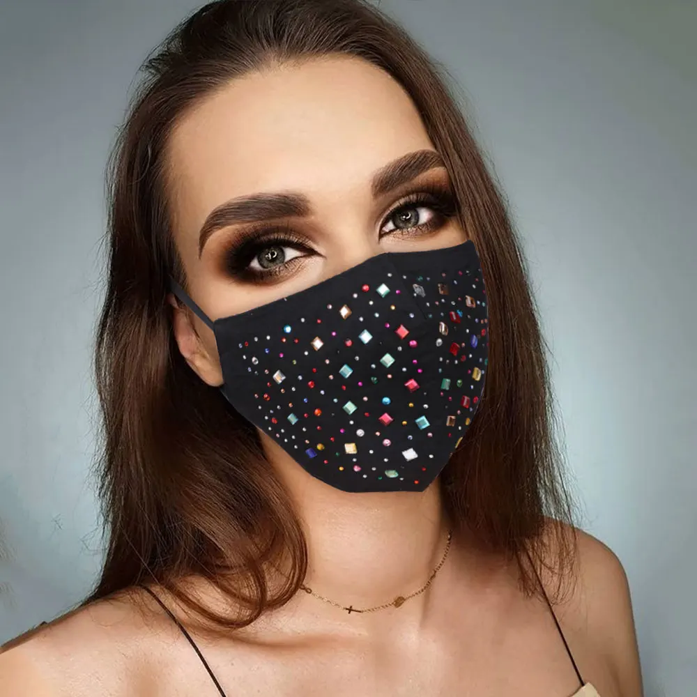 

2021 Fashion Sparkly Mask With Rhinestones Elastic Reusable Washable Fashion Face Mask Decoration Jewelry Masks