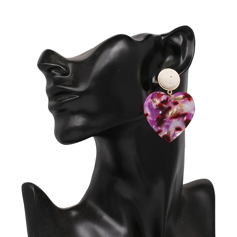 

New Acrylic Love Heart Earrings Fashion Bohemian Ethnic Style Elegant Dangle Earring For Women Jewelry Accessories Party Gift