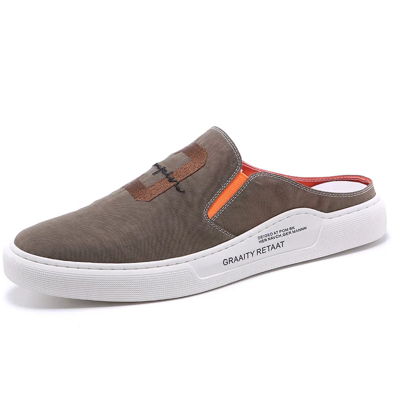 

KIANII Male Casual Slip on Half drag Shoes 2021Summer Fashion Embroidered Flat Shoes 39-44size Lazy Walking Canvas Shoes For Man