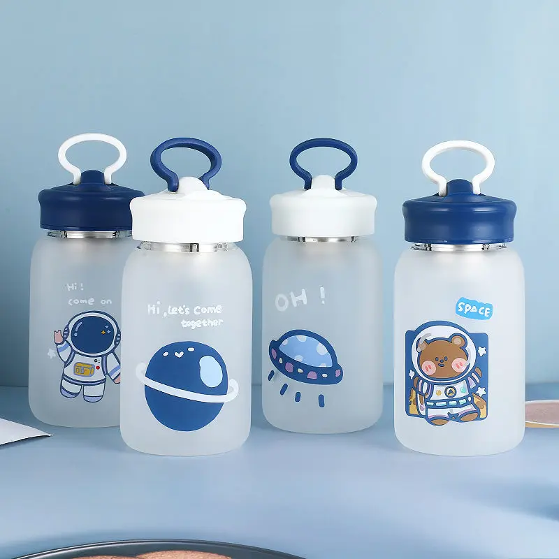 

460/600ml Cartoons Water Bottle Sports Glass Bottle INS Cute Universe Outdoor Travel Portable Leakproof Drink Bottle