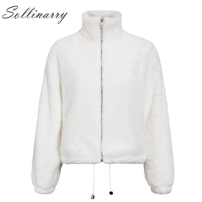 Sollinarry/модные зимние плюшевые пальто, куртки для женщин, искусственный мех, милые осенние свободные пальто на молнии, женские теплые шикарные топы, верхняя одежда