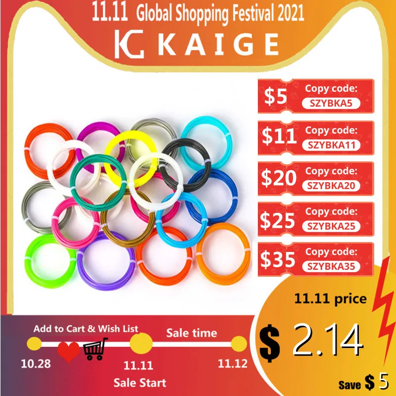 

KAIGE 3D Pen ABS Rillfim 5m Filament with Popular color in one bag