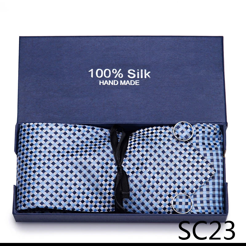

2021 New Design Silk 7.5 cm Wedding Gift Tie Set Necktie Box Solid Men Black Suit Accessories Fit Business