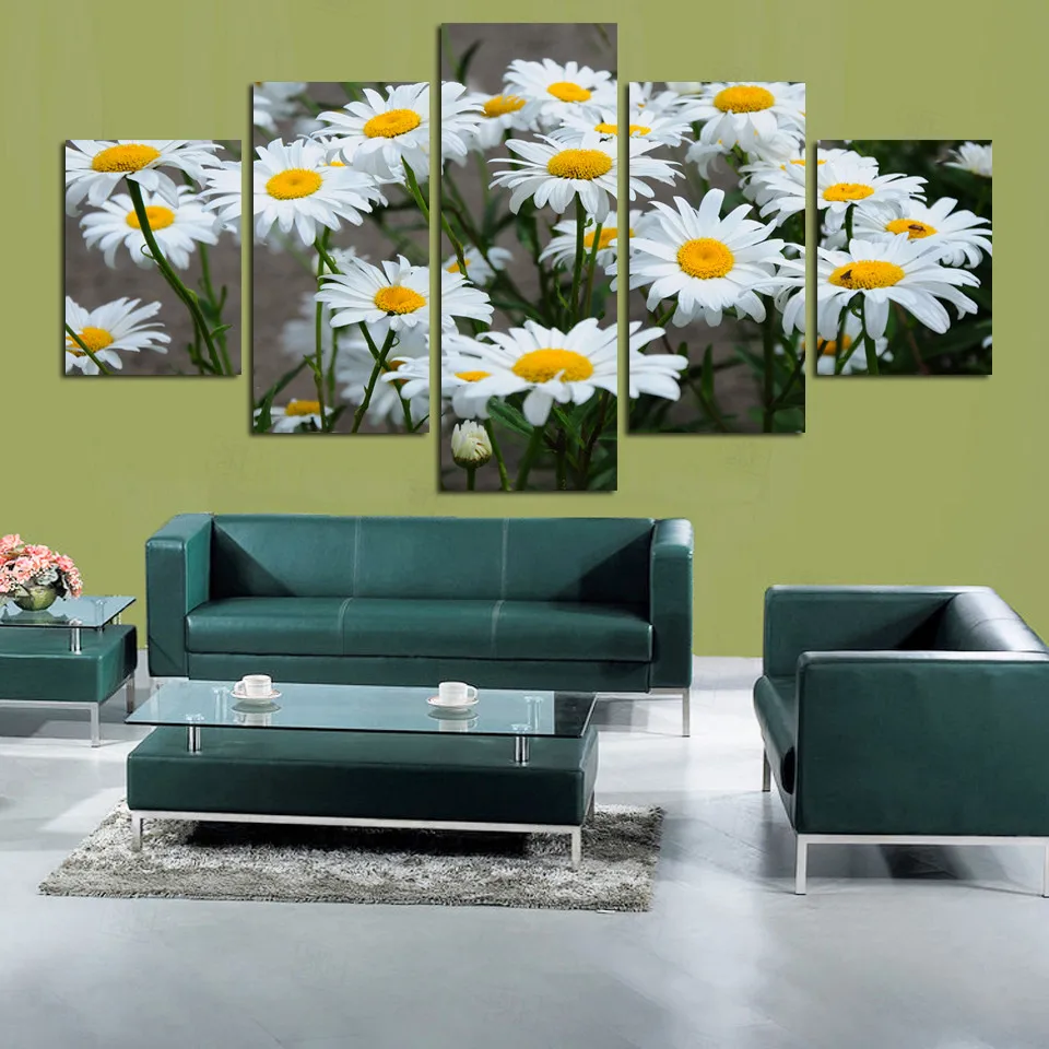 

Nordic Style Flower Modular HD Printed 5 Panel White Daisy Posters Home Decor Canvas Painting Print Wall Picture For Living Room