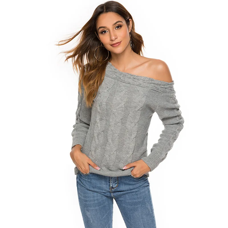 

2021 Brand New Fashion Sweater for Women Slim Pullovers Solid High Quality Ladies Winter Spring Knitted Clothes Grey