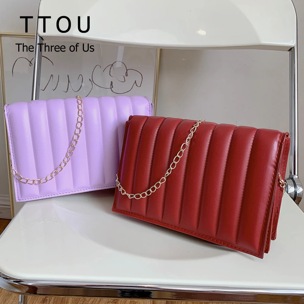 

Stripe Shape PU Leather Small Shoulder Square Bag 2021 New Trendy Fashion Female Messenger Bag Candy Color Chain Lady Handbag