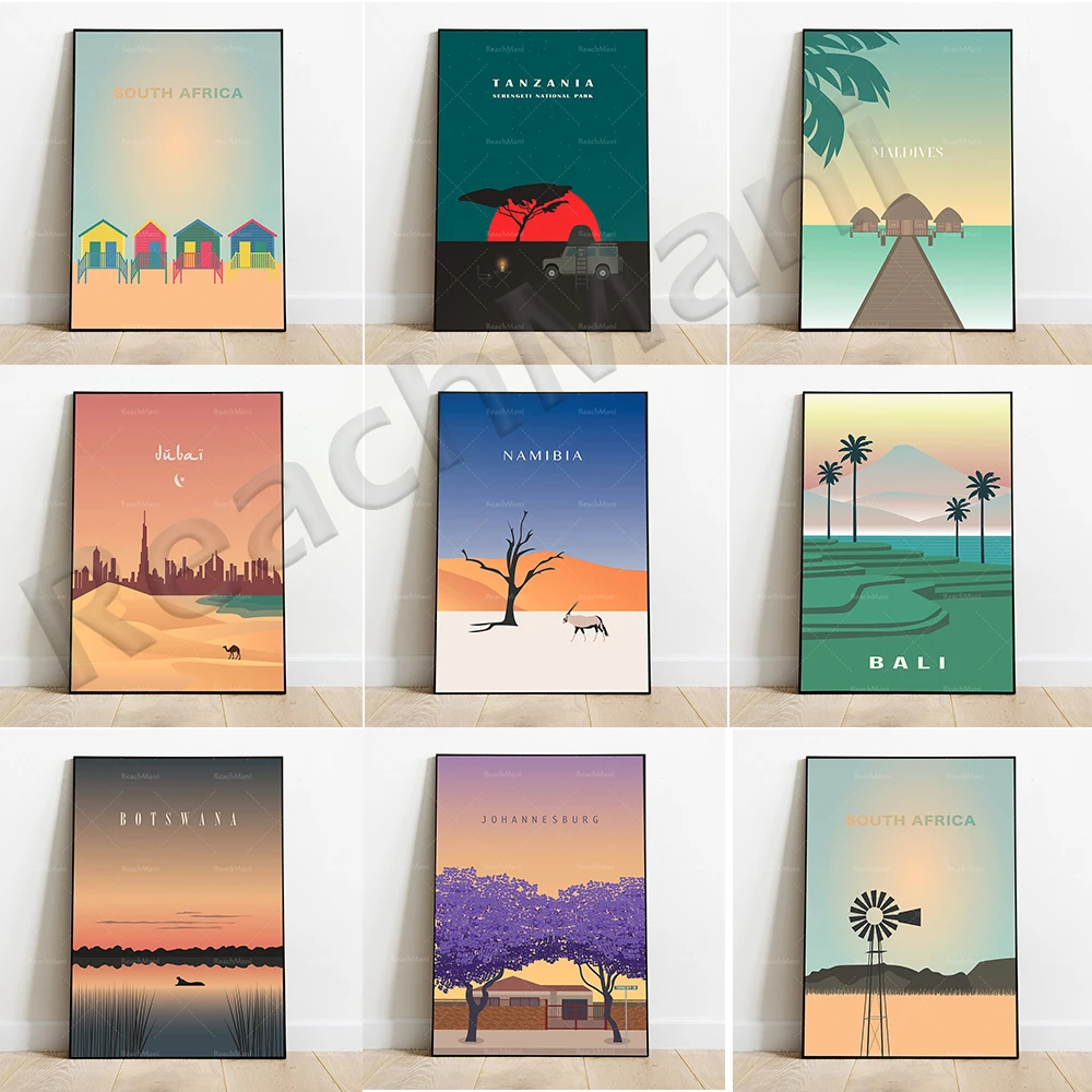 

Dubai, Thailand, Maldives, South Africa, Botswana, Namibia, Tanzania, Cape Town, Reunion Island, Johannesburg travel posters