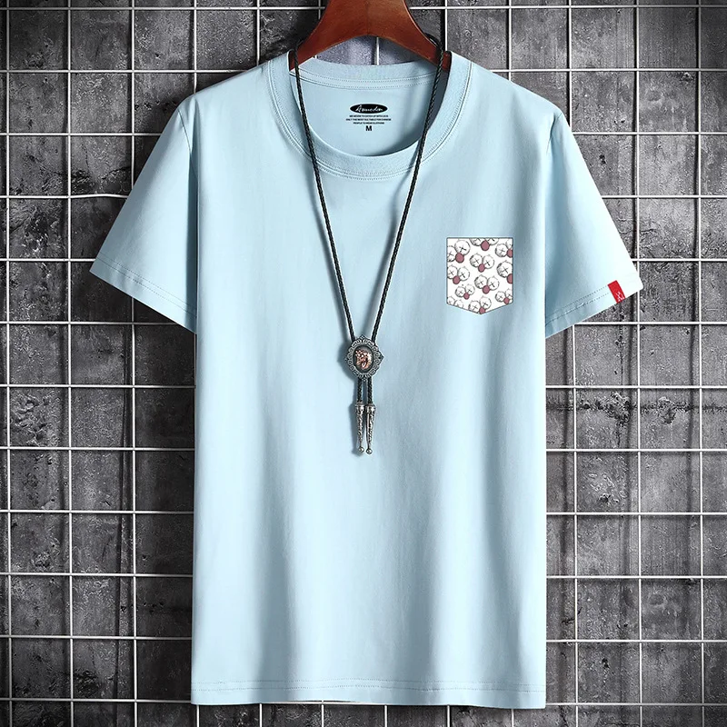 

Men's loose summer 2021 short-sleeved cotton round t-shirt top neck new trend half-sleeved