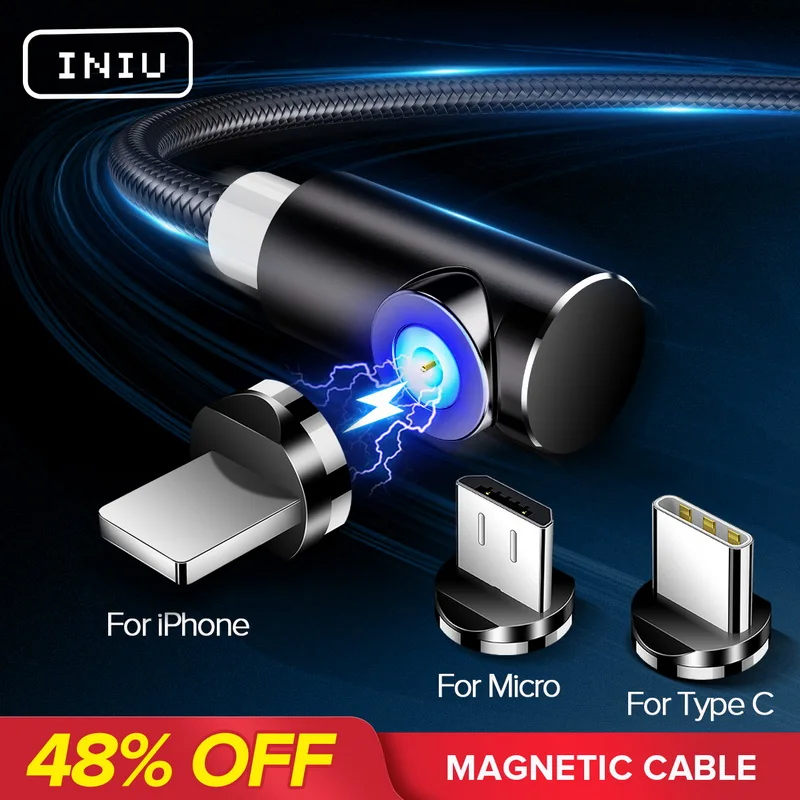 Магнитный кабель INIU для быстрой зарядки, USB кабель для iPhone XS 8, samsung, type C, зарядное устройство, магнит, Micro USB, Andriod, кабели для мобильных телефонов