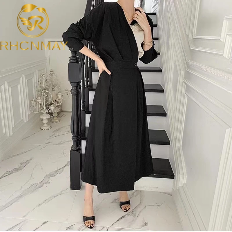 

Женское кружевное платье средней длины, повседневное Свободное платье в Корейском стиле с отложным воротником и одной пуговицей, с длинным...