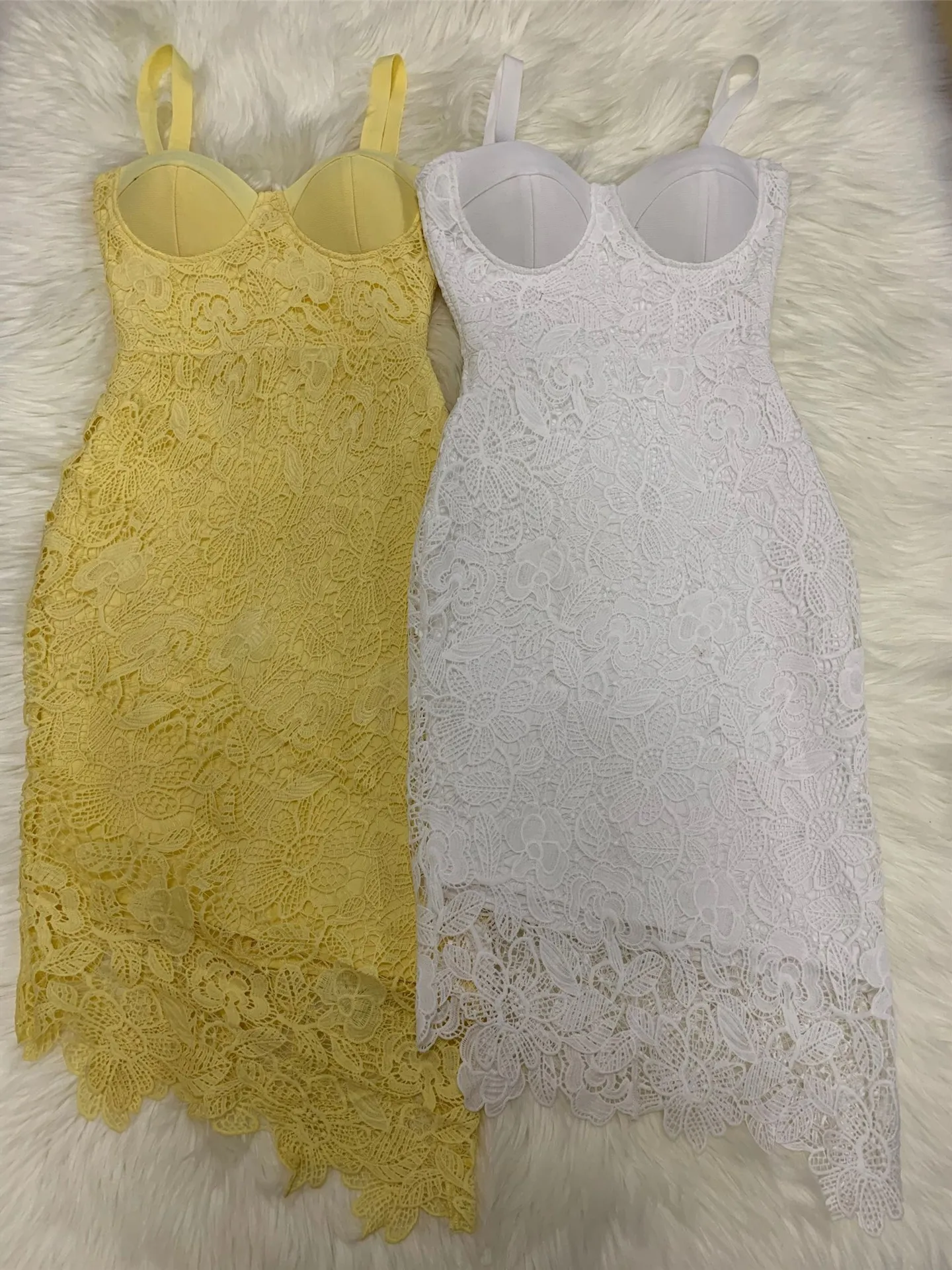 

New Summer Collection Lady Spaghetti Strap Dress Lace Hollow Out Asymmetric Sweet Dress