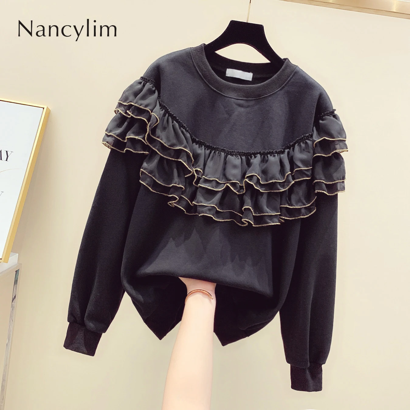 Женская толстовка с длинными рукавами Pull Студенческая свободная вышивкой в виде