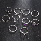10 шт.компл. ретро хрустальные кольца с короной и костяшками модные ювелирные изделия женские очаровательные серебряные кольца